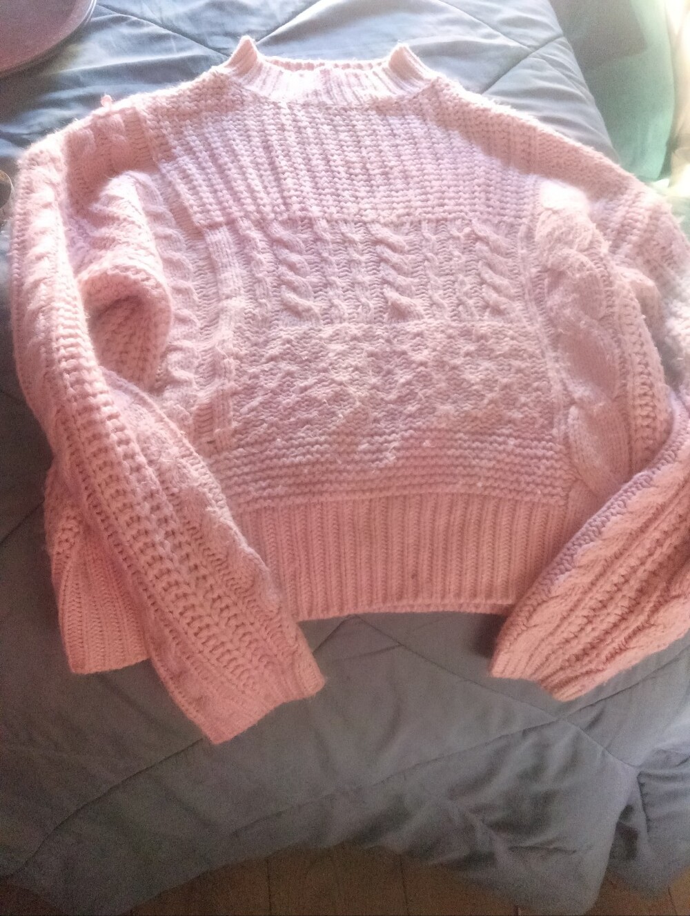 Time and Tru Pink Cable Knit Crewneck Sweater